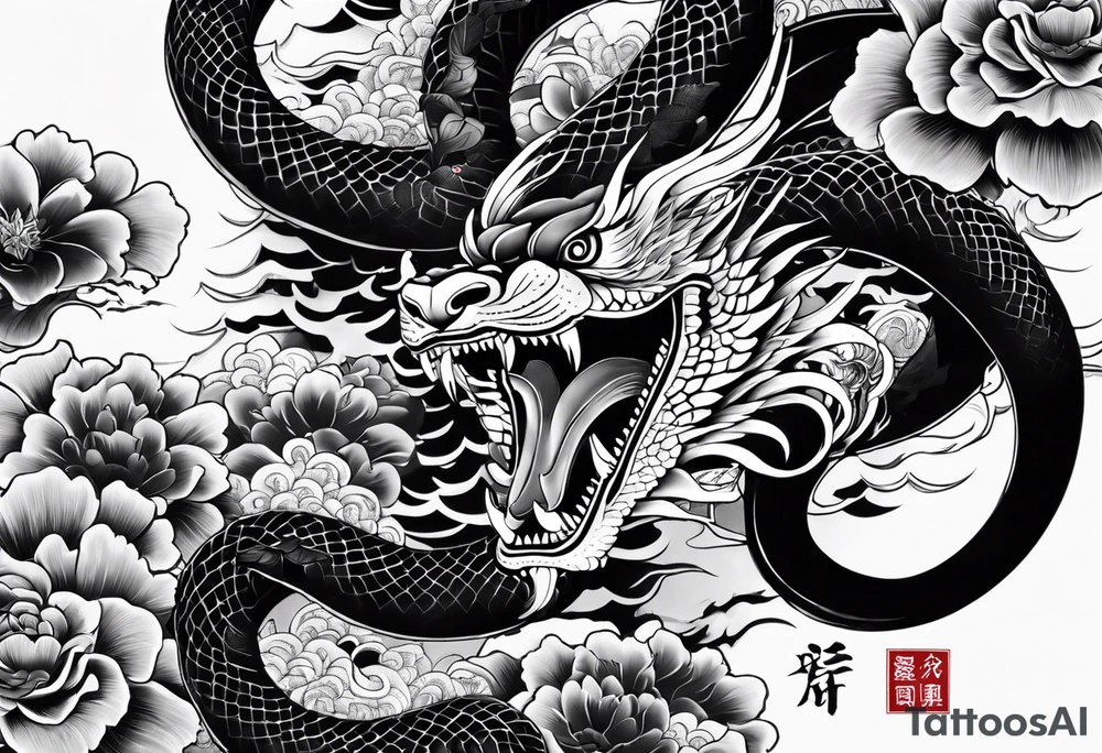 I would like a traditional irezumi half sleeve tattoo with a big snake (hebi)and two hannya masks, i want the one mask laughing and the other crying tattoo idea