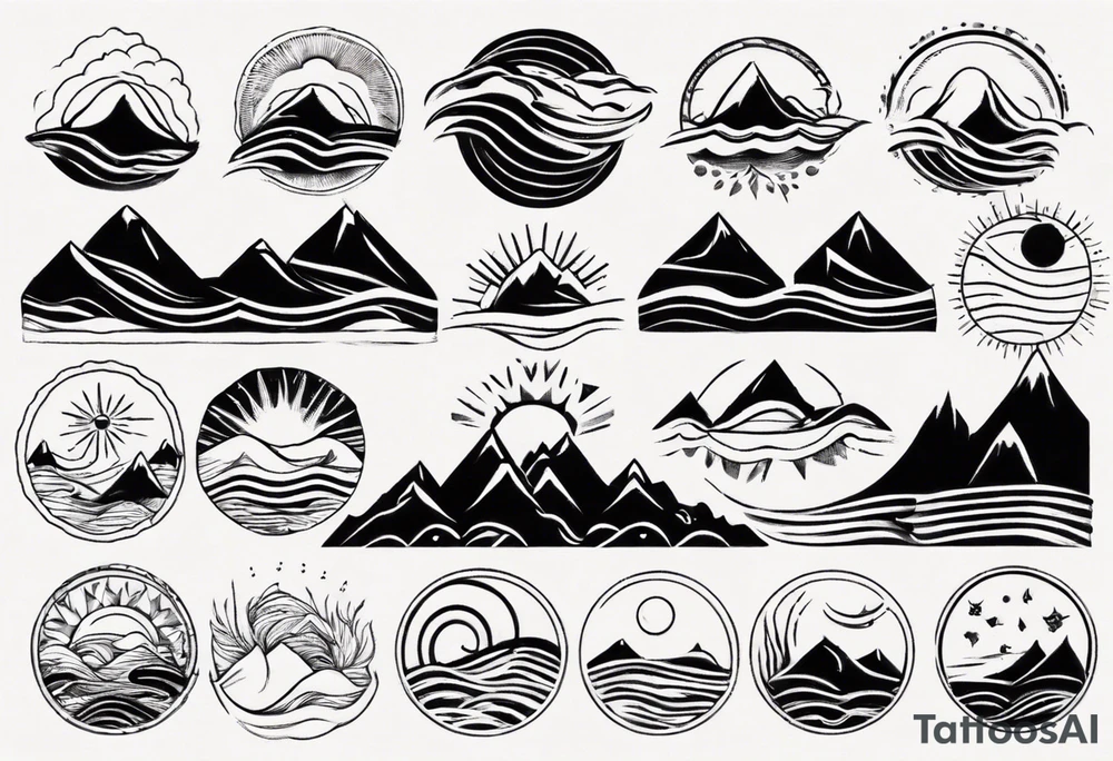 mountains, waves, sun tattoo idea