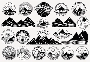 mountains, waves, sun tattoo idea