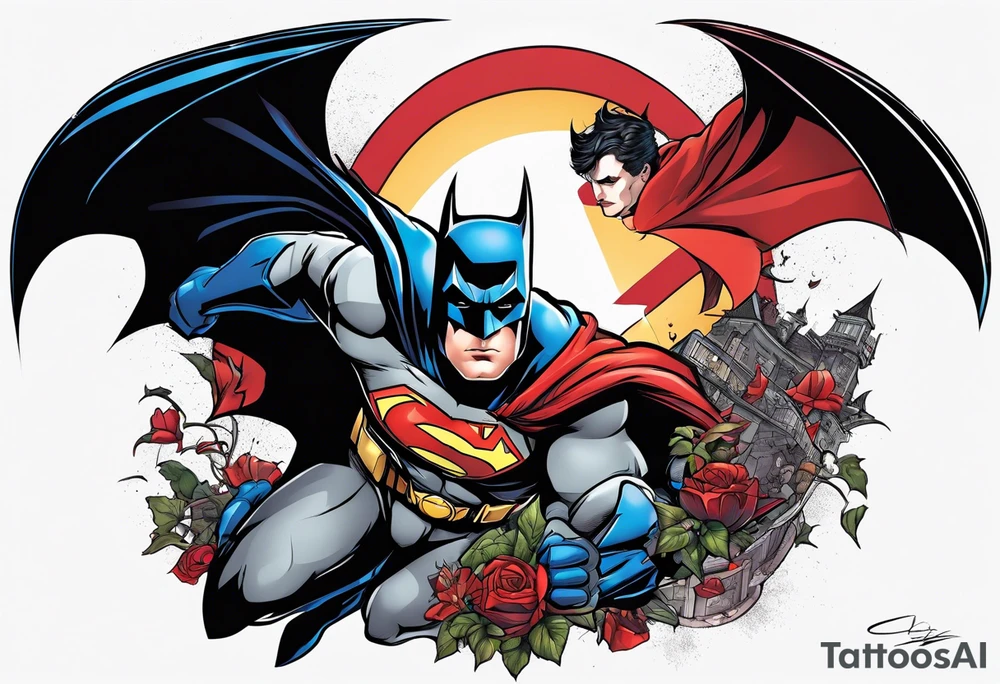 Batman saving Superman from gremlins tattoo idea