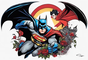 Batman saving Superman from gremlins tattoo idea