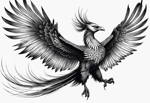 asian elegant long feathered phoenix
in flight with a long neck, with wings in close to body tattoo idea
