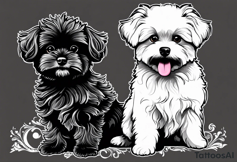 A white Bichon frise with a black pomeranian and a black doodle with the words “MFer 4 Life” tattoo idea