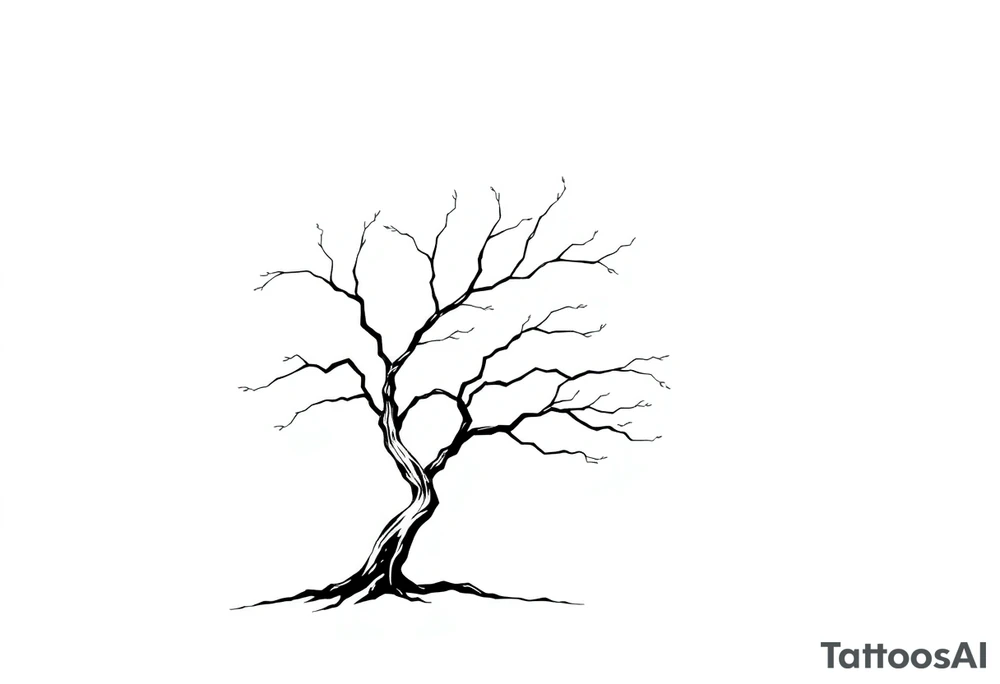 simple windy tree. The tree has strong winds and its branches are bent. The background is a clear sky. tattoo idea