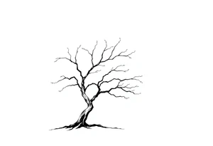 simple windy tree. The tree has strong winds and its branches are bent. The background is a clear sky. tattoo idea