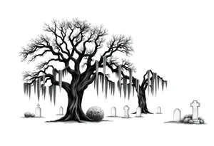 Oak trees with Spanish moss in a cemetery tattoo idea