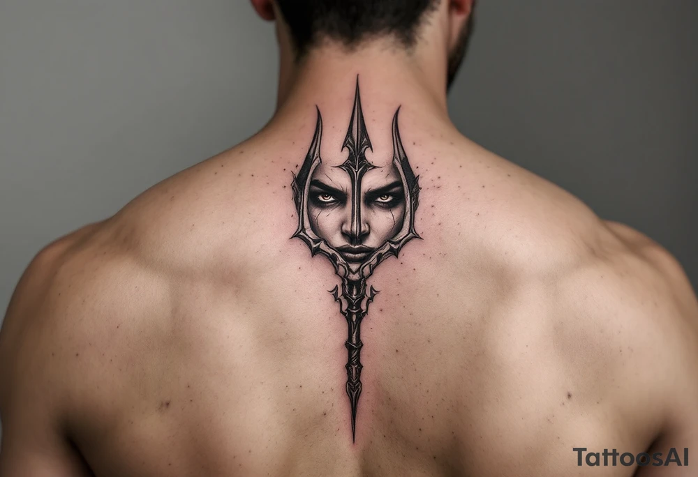 face behind trident tattoo idea