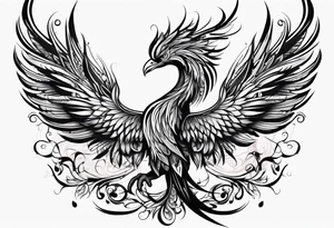 tribal pheonix with long tail curling tattoo idea