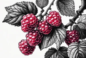 a long raspberry branch that focuses on line work. symbolizes making jam tattoo idea