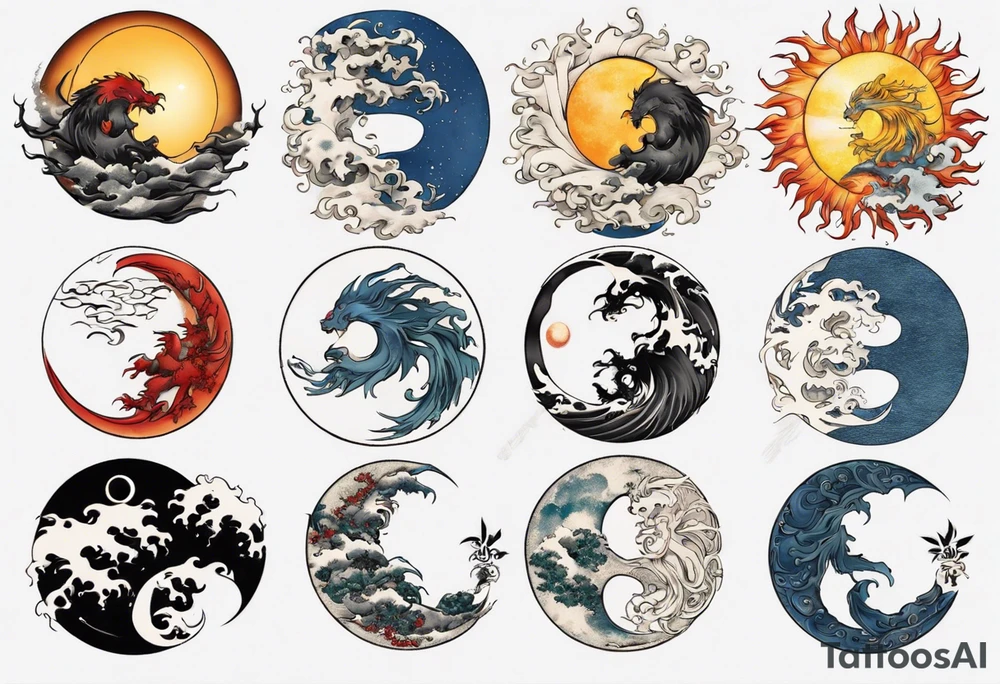 sun and moon in yin yang symbol tattoo idea