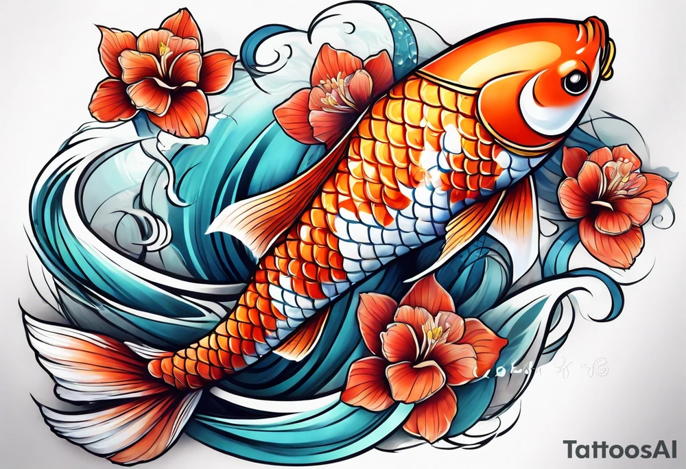 Realistic koi fish sleeve tattoo idea