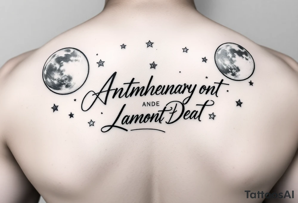 Manly handwriting remembering Anthony Lamont Deal Sr surrounded by moons and stars tattoo idea