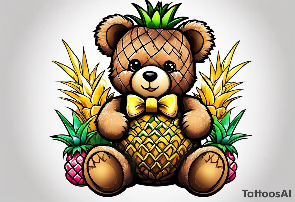 Teddy bear loves pineapple tattoo idea