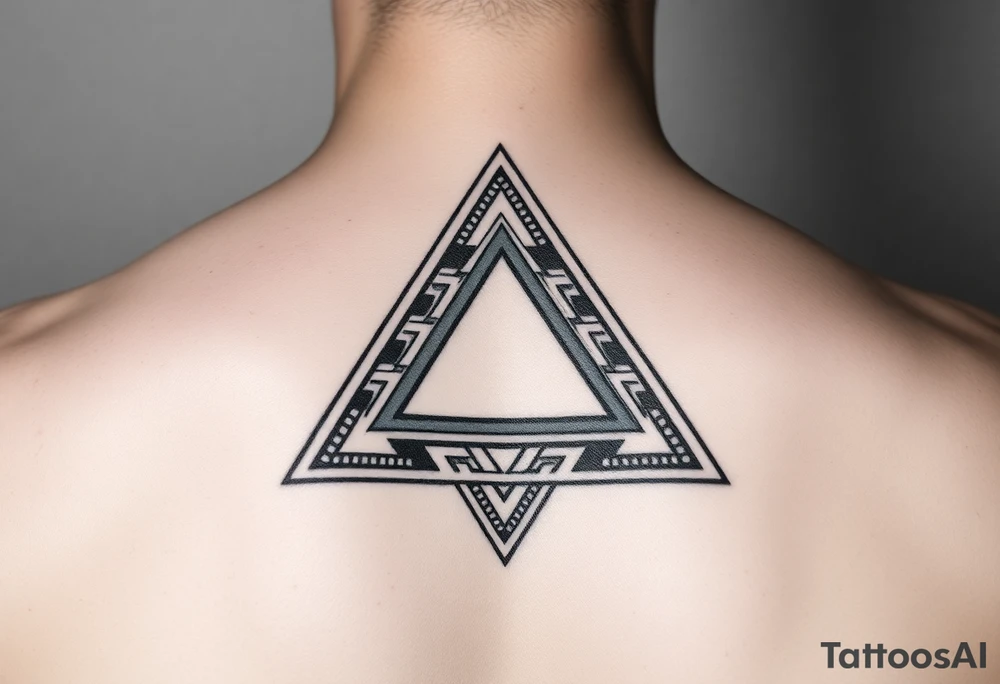 aztec triangle with intricate pattern, composed of interlocking blocks. only a triangle shape tattoo idea