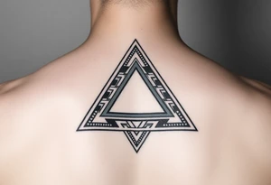 aztec triangle with intricate pattern, composed of interlocking blocks. only a triangle shape tattoo idea