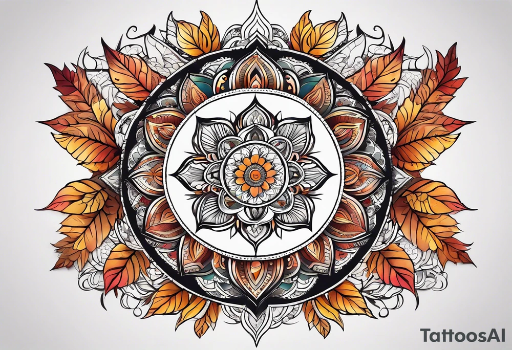 male moon mandala Knee tattoo in fall colors tattoo idea