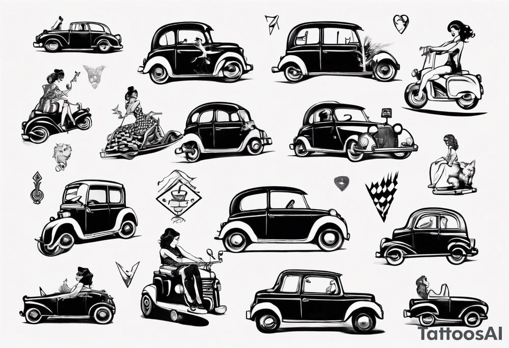 Betty boob riding car tattoo idea