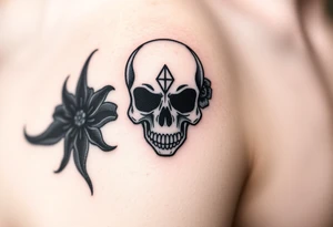 Masculine skull with a diamond and daisy tattoo idea