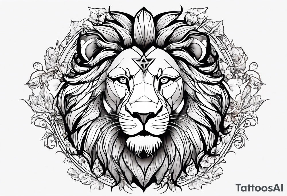 a face lion with jesus tattoo idea