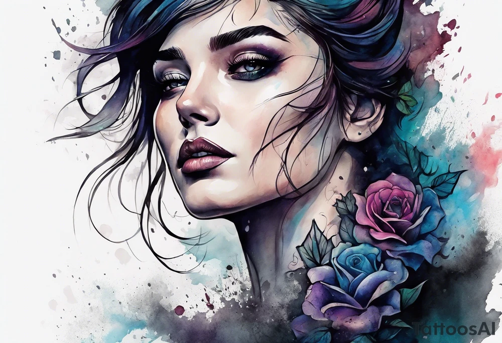 Courageous Woman with a tear running down her face walking out of a graveyard  leaving her old terrifying, scary, violent past behind her ethereal and mysterious tattoo idea