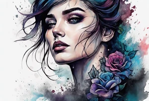 Courageous Woman with a tear running down her face walking out of a graveyard  leaving her old terrifying, scary, violent past behind her ethereal and mysterious tattoo idea