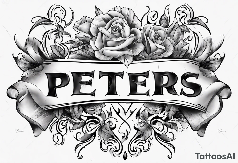 men’s arm sleeve, the name Peters, September birthday tattoo idea