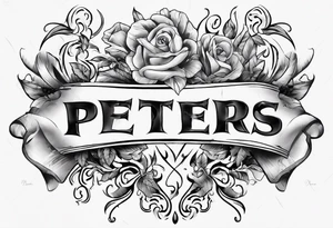 men’s arm sleeve, the name Peters, September birthday tattoo idea