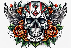 Old school knee tattoo with skulls tattoo idea