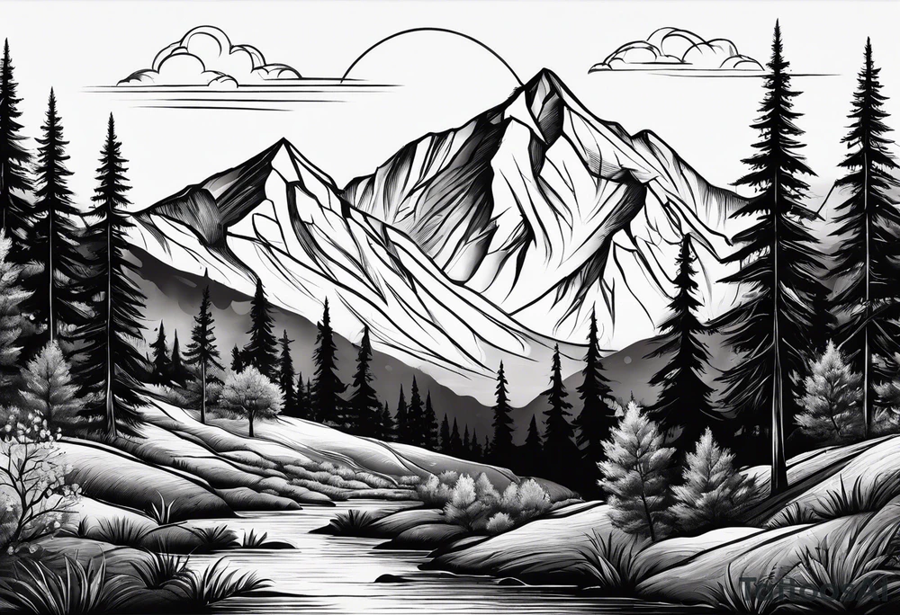 small mountain and trees tattoo idea