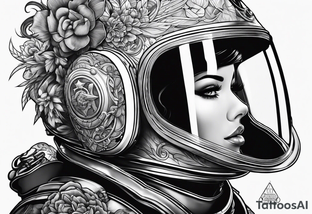 Dive helmet with female hair tattoo idea