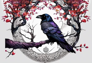 world tree with a raven and knotwork sleeve tattoo tattoo idea