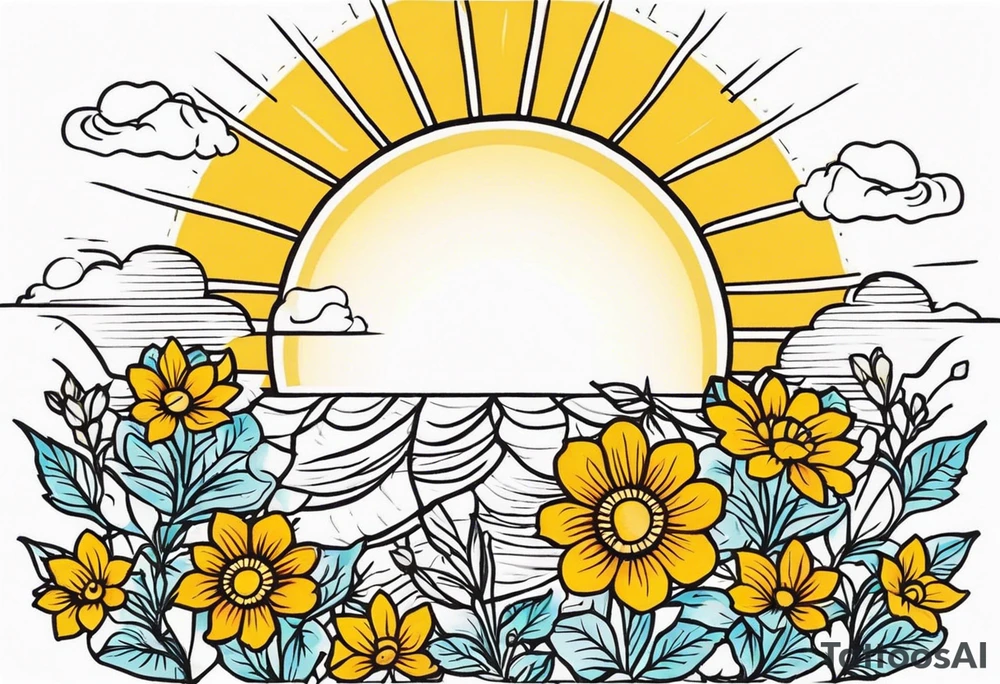 sunshine with rays

old school vintage simple traditional design with vintage flowers surrounding
bold color simple tattoo idea