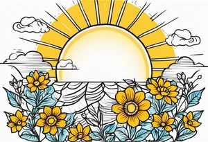 sunshine with rays

old school vintage simple traditional design with vintage flowers surrounding
bold color simple tattoo idea