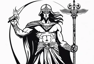 Thanatos, the greek god of death, holding a sword and a torch tattoo idea