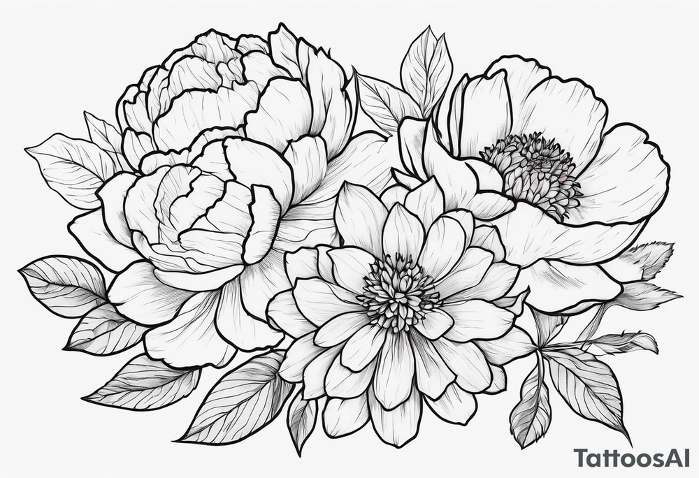 8 flowers to symboize 8 family design : 
peony, carnation, daffodil, daphne, dahlia, desiree, daisy and rose for a sleeve tattoo idea