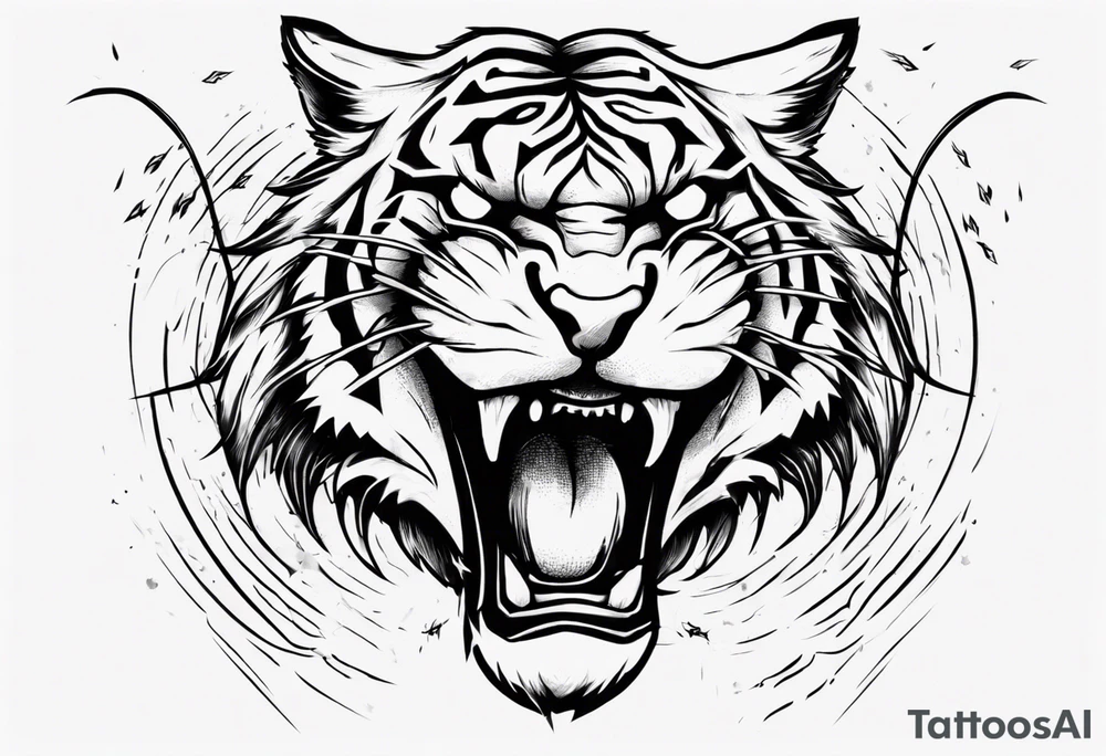 mythical ferocious tiger with lightning around it. The tattoo is for a forearm sleeve tattoo idea