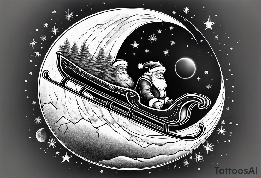 Santa flying across the moon with his sleigh tattoo idea