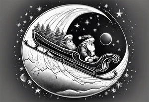 Santa flying across the moon with his sleigh tattoo idea