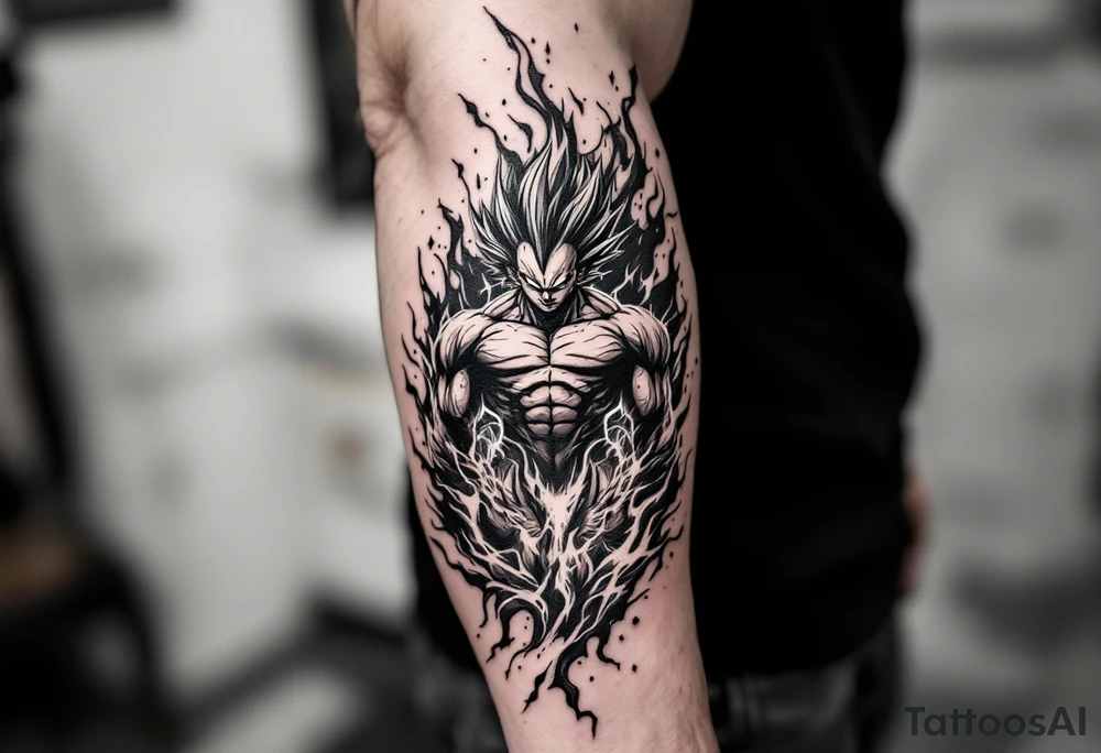 legendary dragonball z scene with energy aura and power effects tattoo idea