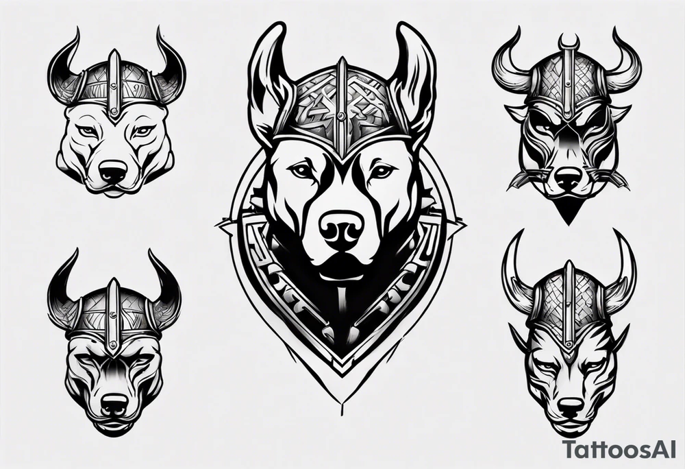 Pitbull with a viking helmet tattoo idea