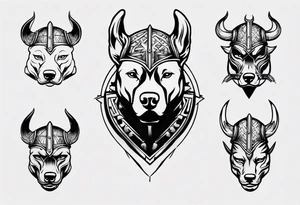 Pitbull with a viking helmet tattoo idea