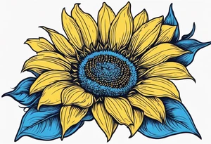 a yellow sunflower bloom with blue highlights tattoo idea