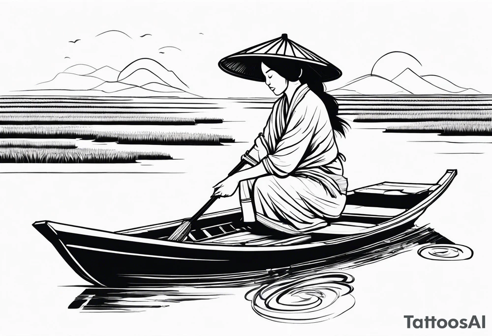 vietnamese lady on boat rice fields water tattoo idea