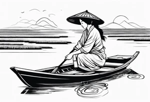 vietnamese lady on boat rice fields water tattoo idea