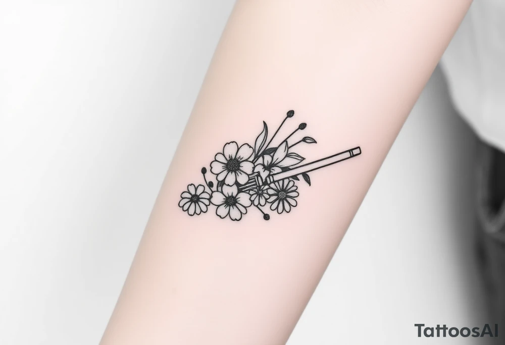 Star Wars Lightsabre with daisies, morning glory, and lily of the valley inside it tattoo idea