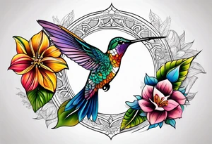 Mandala with colorful hummingbird 3d tattoo idea