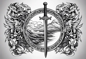 sword with fire in backgrond tattoo idea
