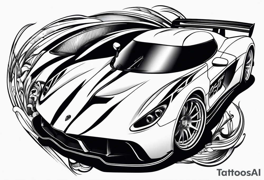 Race car with flames and fish tattoo idea