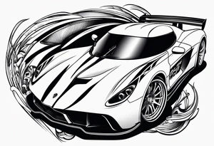 Race car with flames and fish tattoo idea