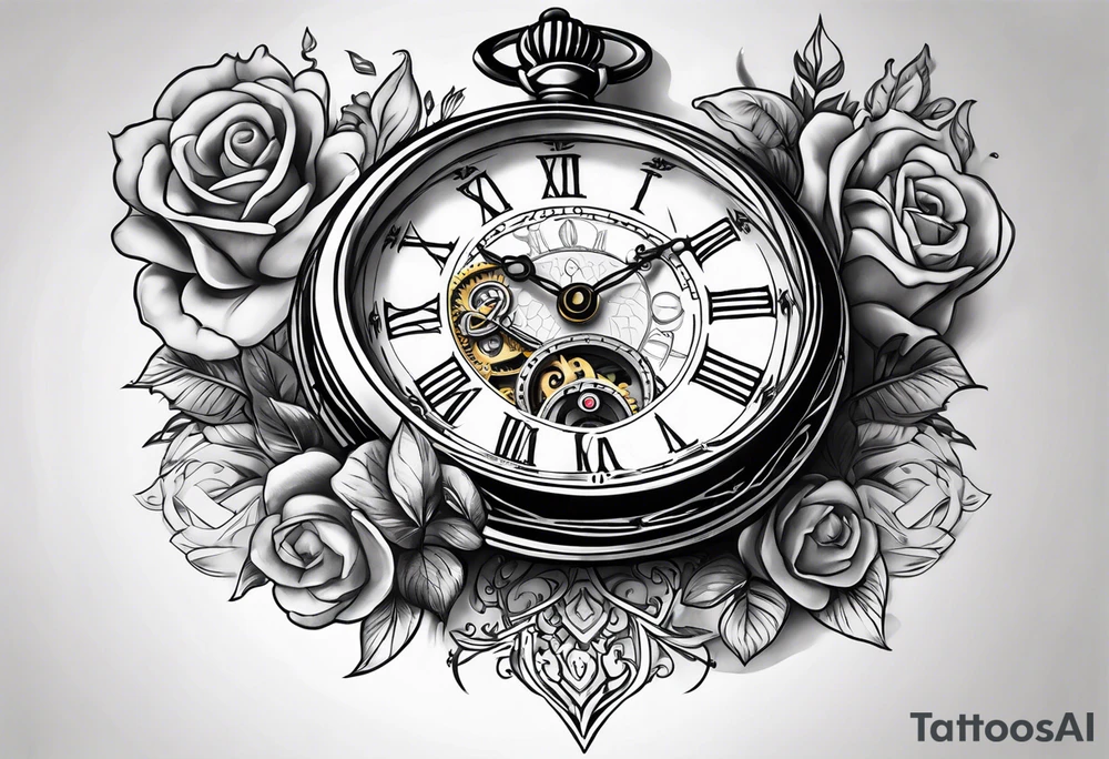 pocket watch memorial tattoo idea
